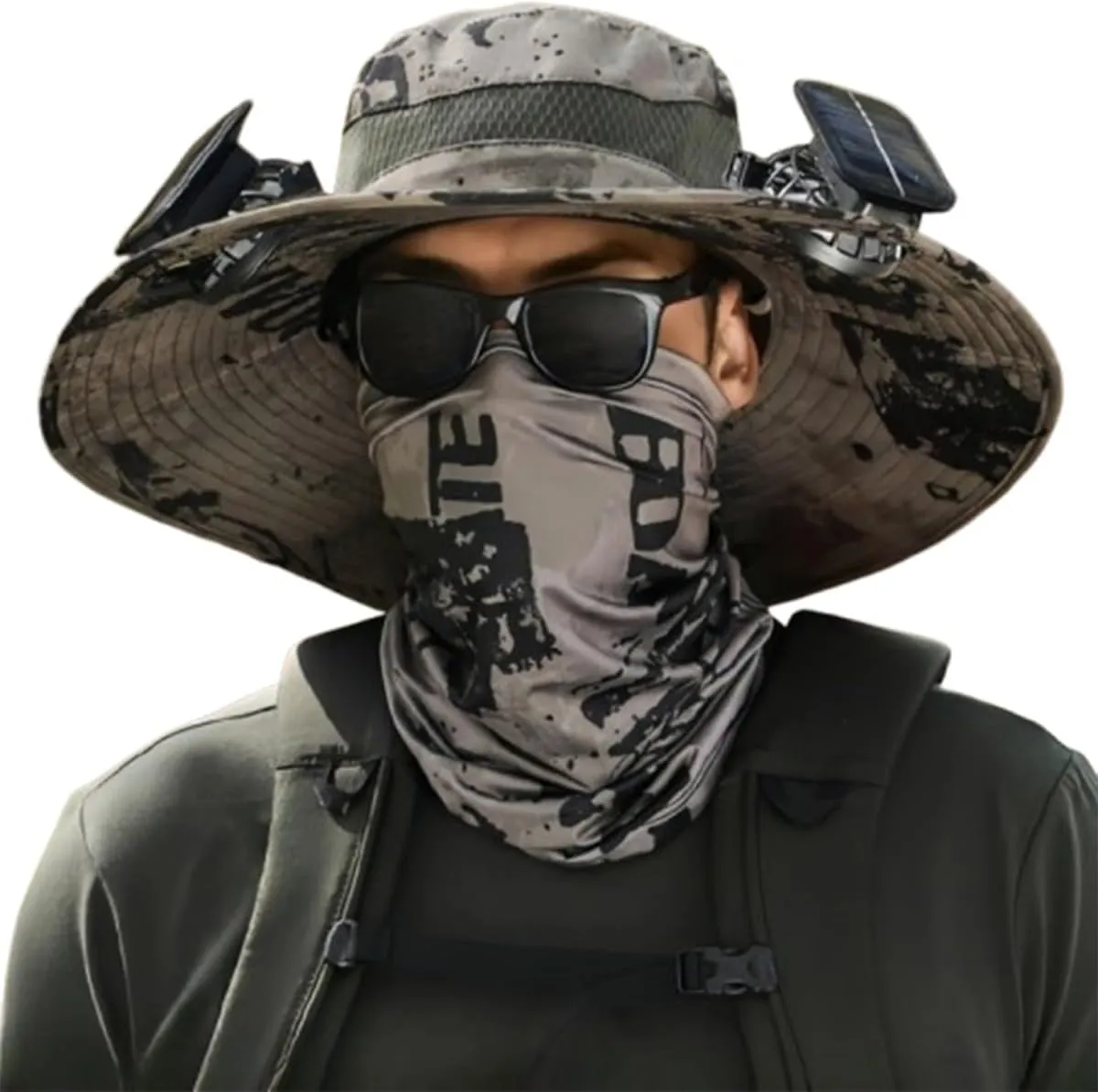 Wide Brim Solar Fan Outdoor Fishing Hat Waterproof Cooling Beach Hat with 2 Fans UPF 50  Unisex Gift Father's Day