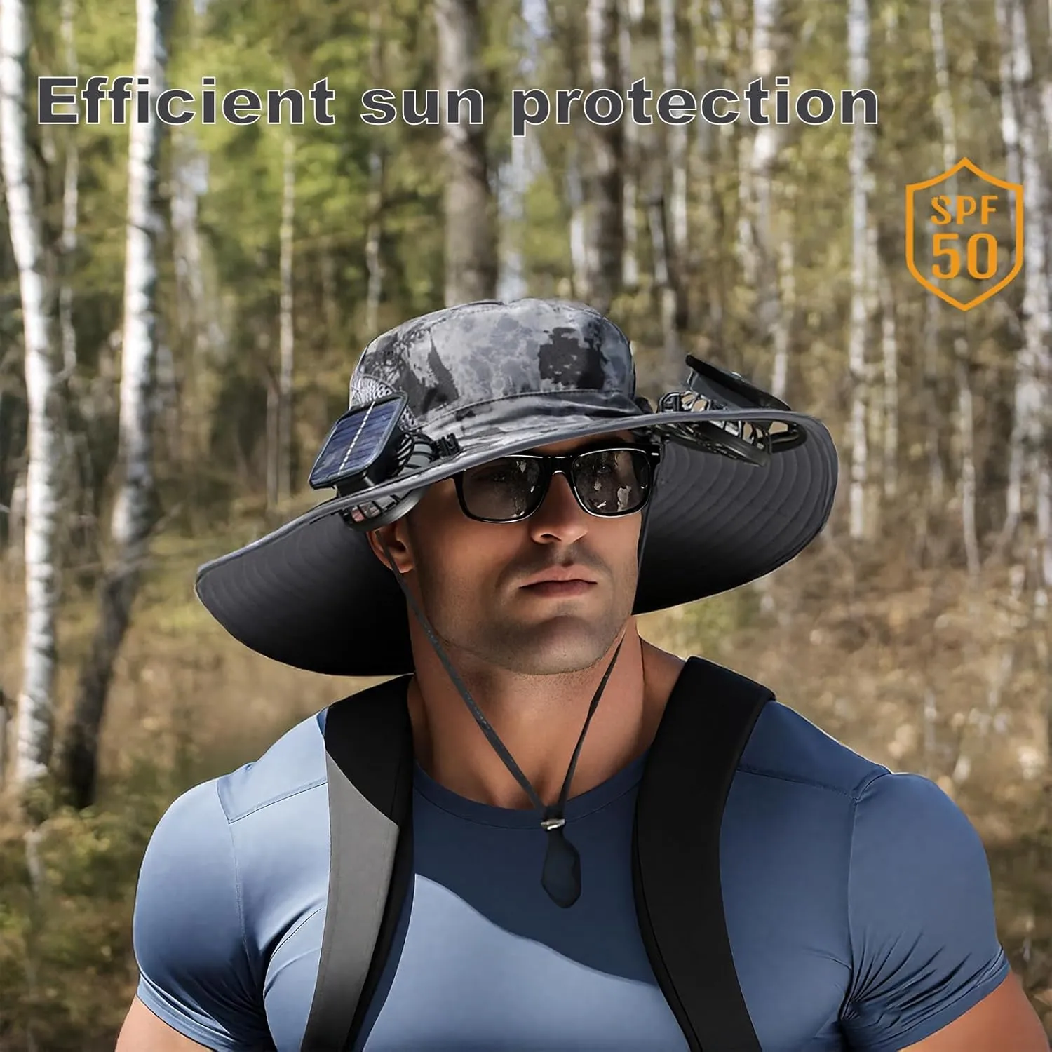 Wide Brim Solar Fan Outdoor Fishing Hat–Stay Cool with Sun Hat for Men, Solar Powered Fan hat for Fishing and Traveling