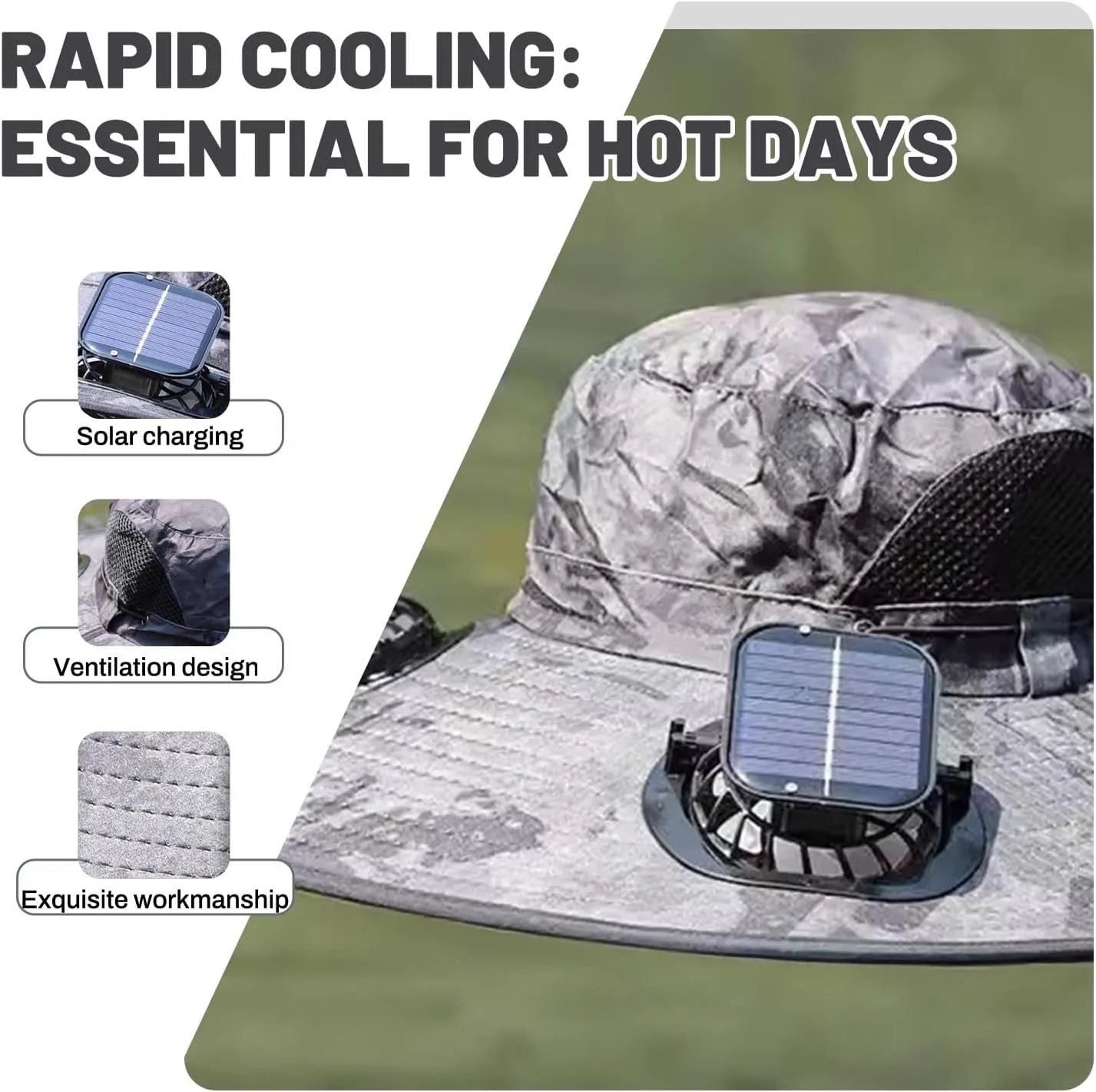 Wide Brim Solar Fan Outdoor Fishing Hat–Stay Cool with Sun Hat for Men, Solar Powered Fan hat for Fishing and Traveling