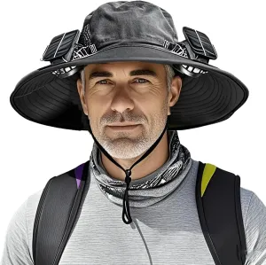 Wide Brim Solar Fan Outdoor Fishing Hat–Stay Cool with Sun Hat for Men, Solar Powered Fan hat for Fishing and Traveling