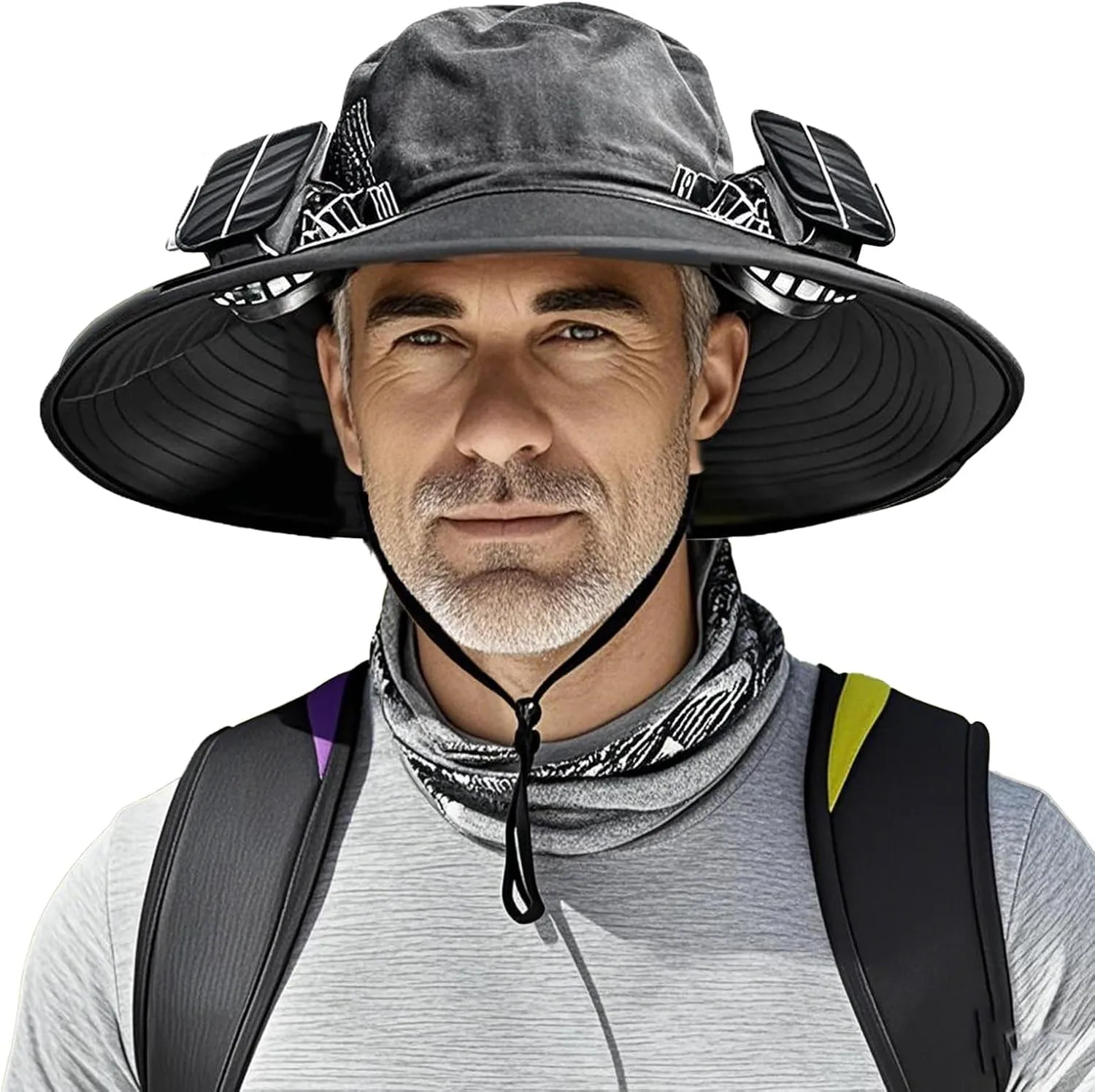 Wide Brim Solar Fan Outdoor Fishing Hat–Stay Cool with Sun Hat for Men, Solar Powered Fan hat for Fishing and Traveling