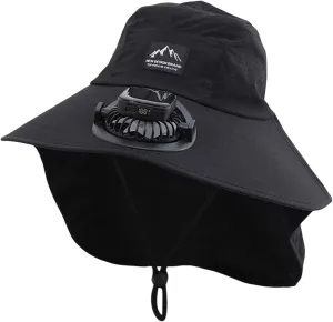 Wide Brim Solar Powered Fan Hat, UPF 50  Solar Panel Fan Hat for Camping Beach Fishing Hiking Outdoor