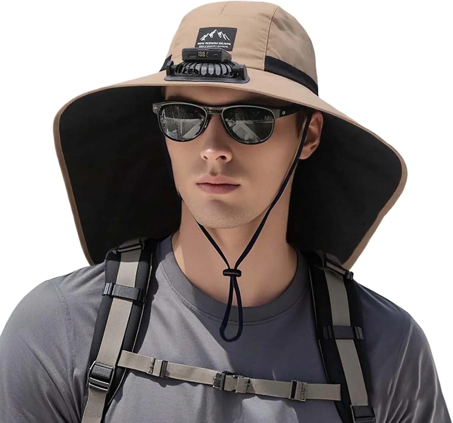 Wide Brim Solar Powered Fan Hat, UPF 50  Solar Panel Fan Hat for Camping Beach Fishing Hiking Outdoor