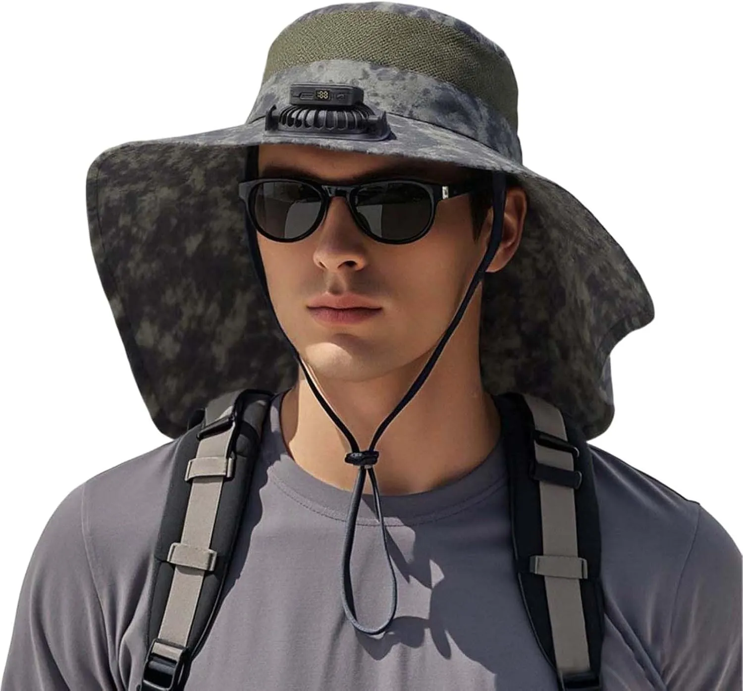 Wide Brim Solar Powered Fan Hat, UPF 50  Solar Panel Fan Hat for Camping Beach Fishing Hiking Outdoor