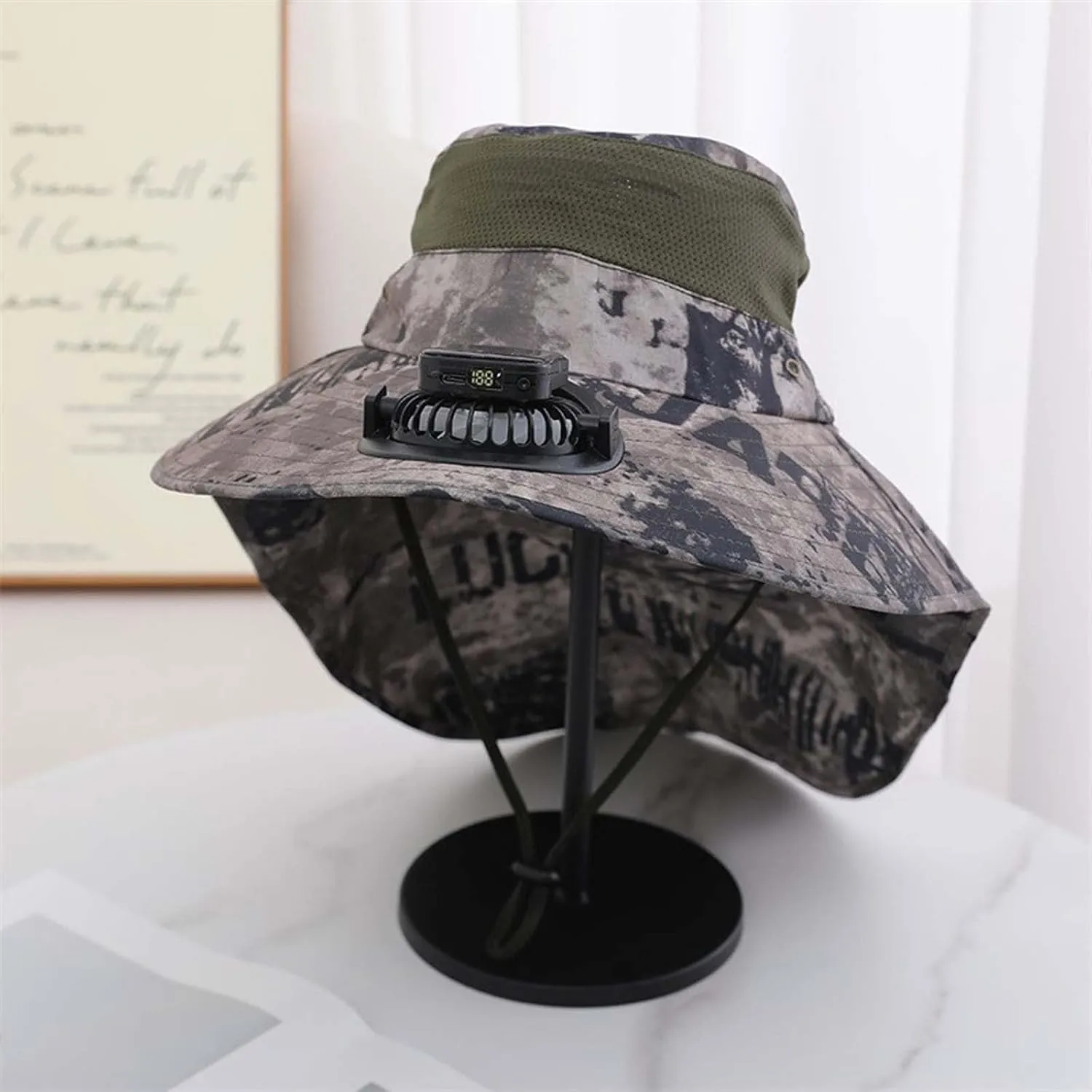 Wide Brim Solar Powered Fan Hat, UPF 50  Solar Panel Fan Hat for Camping Beach Fishing Hiking Outdoor