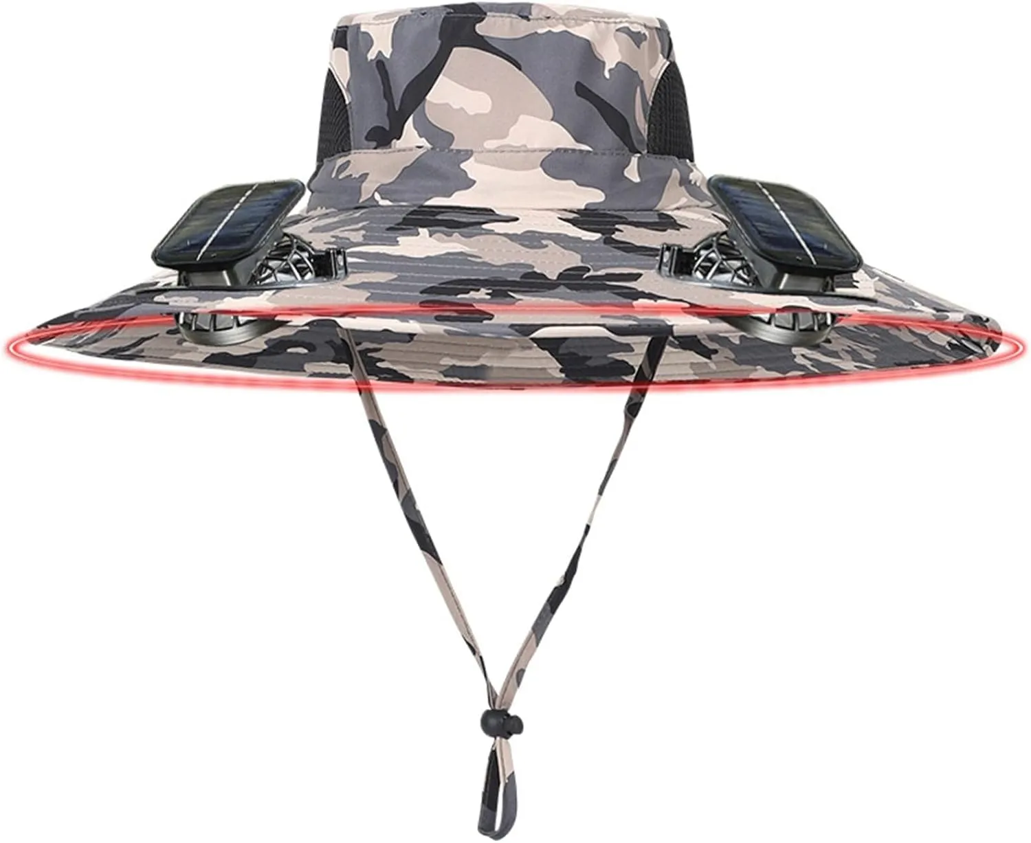 Wide Brim Solar Powered Fan Hat, UPF 50  Solar Panel Fan Hat for Camping Hiking Beach Outdoor Fishing