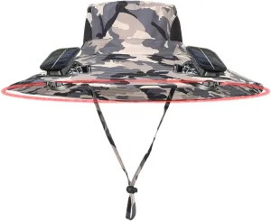 Wide Brim Solar Powered Fan Hat, UPF 50  Solar Panel Fan Hat for Camping Hiking Beach Outdoor Fishing