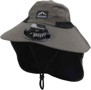 Wide Brim Solar Powered Fan Hat, UPF 50  Solar Panel Fan Hat for Camping Outdoor Fishing Beach Hiking