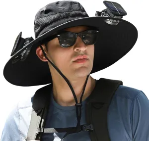 Wide Brim Solar Powered Fan Hat, UPF 50  Solar Panel Fan Hat for Outdoor Fishing Camping Beach Hiking