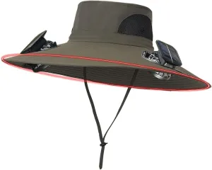Wide Brim Solar Powered Fan Hat, UPF 50  Solar Power Fan Bucket Hat for Fishing Beach Outdoor Hiking Camping