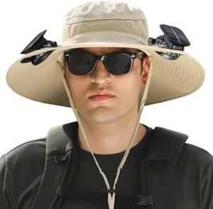 Wide Brim Solar Powered Fan Hat, UPF 50  Solar Power Fan Bucket Hat for Hiking Outdoor Beach Fishing Camping