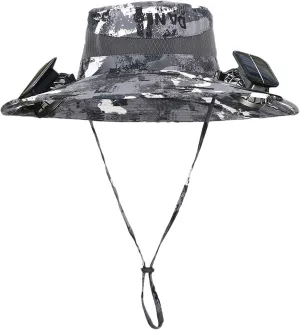 Wide Brim Solar Powered Fan Hat, UPF 50  Solar Power Fan Bucket Hats for Outdoor Fishing Hiking Beach Camping