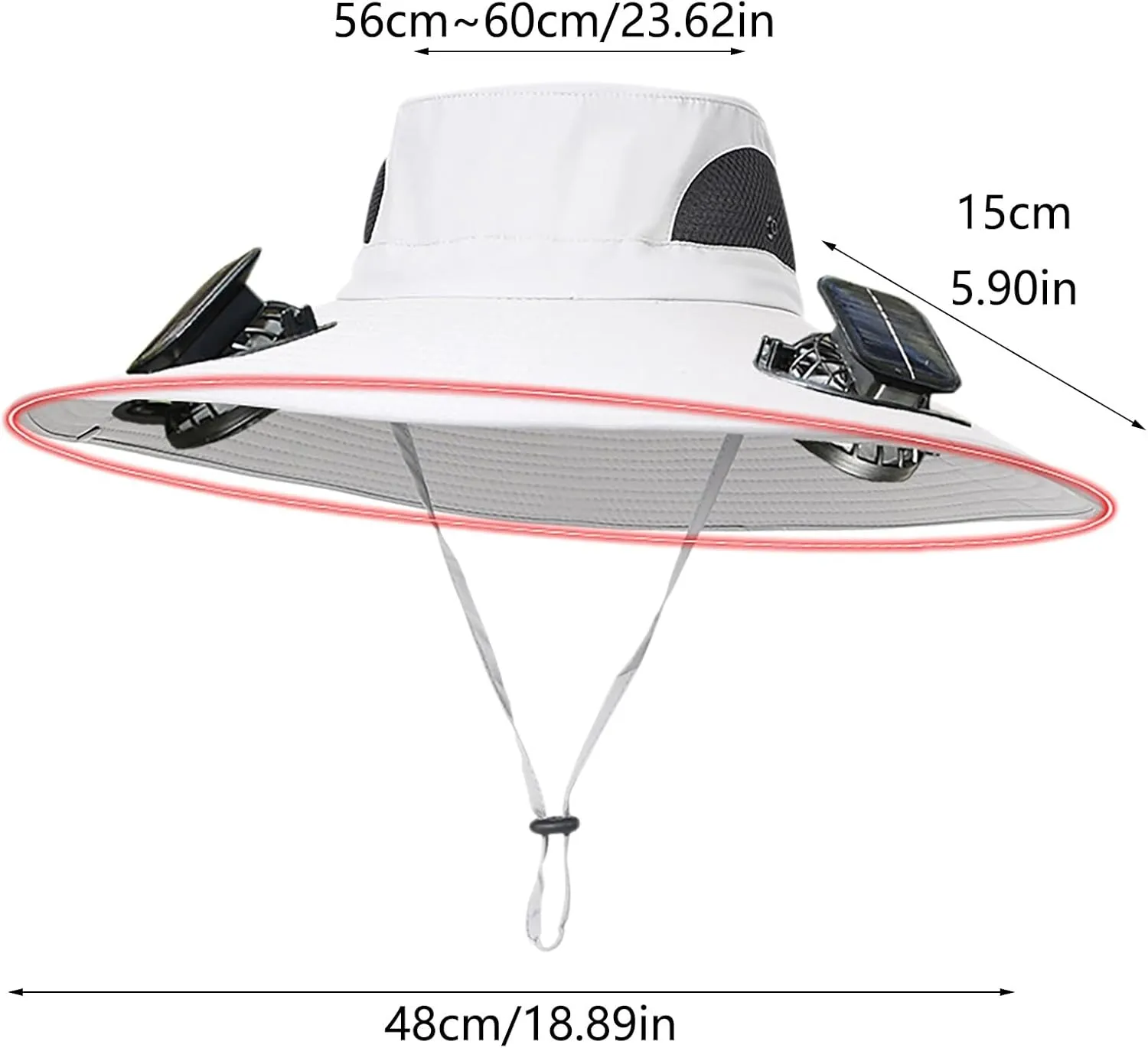 Wide Brim Solar Powered Fan Hat, UPF 50  Solar Power Fan Bucket Hats for Outdoor Fishing Hiking Beach Camping