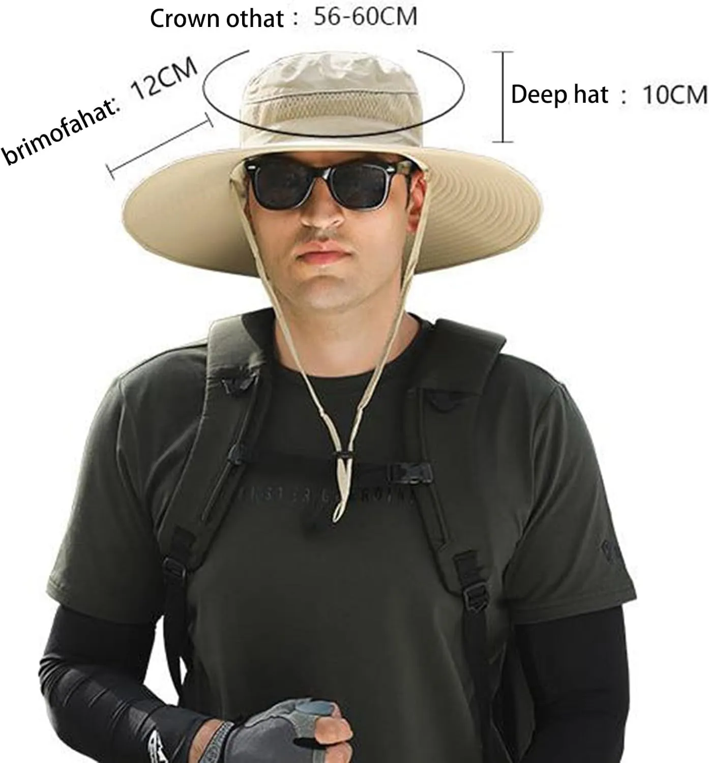 Wide Brim Solar Powered Hat Fan, UPF 50  Solar Power Fan Bucket Hat for Beach Camping Hiking Fishing Outdoor