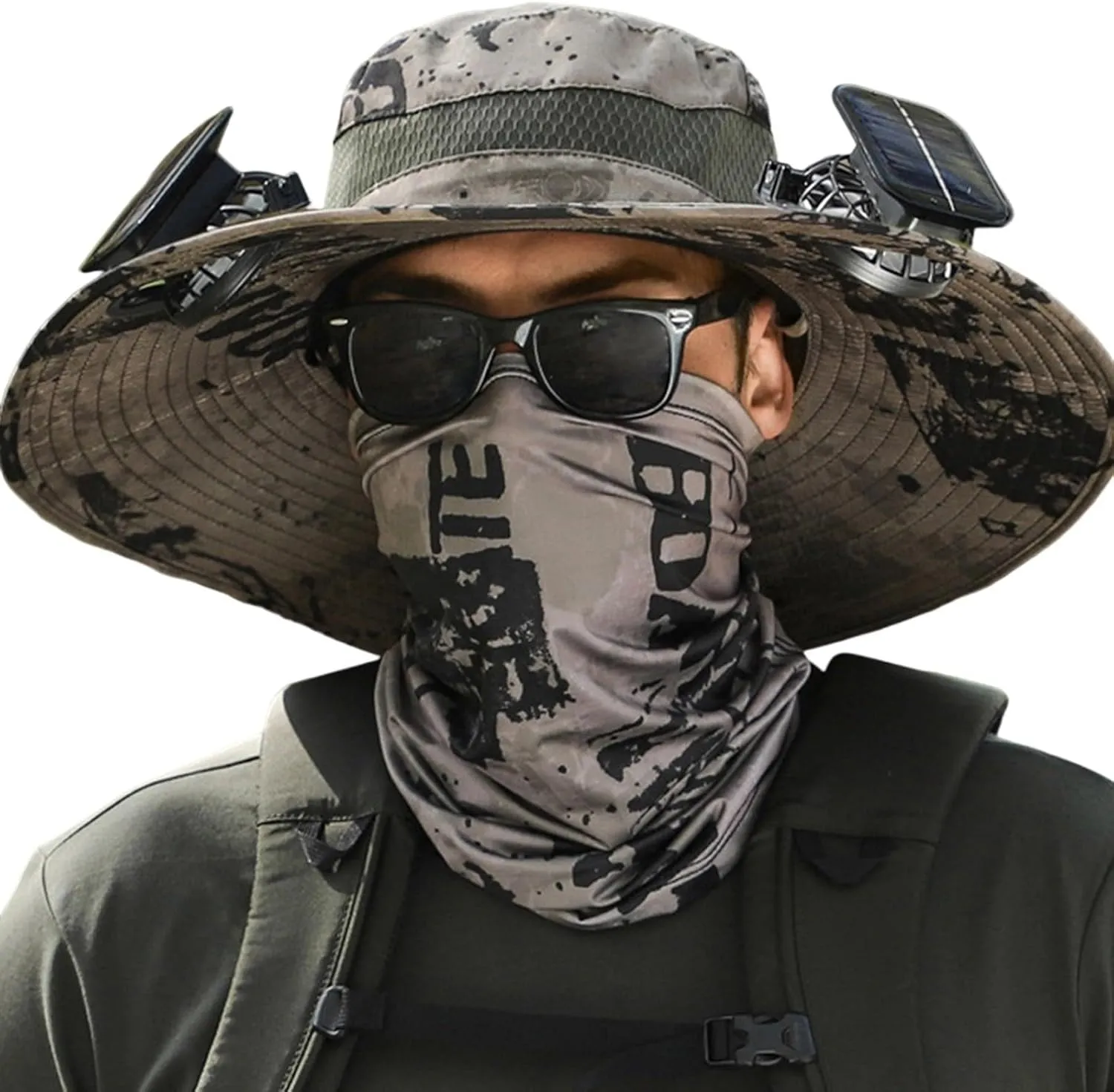 Wide Brim Solar Powered Hat Fan, UPF 50  Solar Power Fan Bucket Hats for Outdoor Beach Fishing Hiking Camping