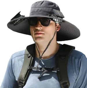 Wide Brim Sun Hat with 2 Solar Fan, Fishing Hat for Men, Solar Powered Fan Fishing Hats, 3 Speed Adjustable Fan Hat