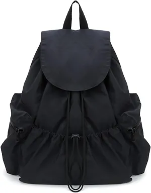 Women Casual Daypacks Canvas Backpack Drawstring Rucksack for Outdoor Travel College University Campus Black