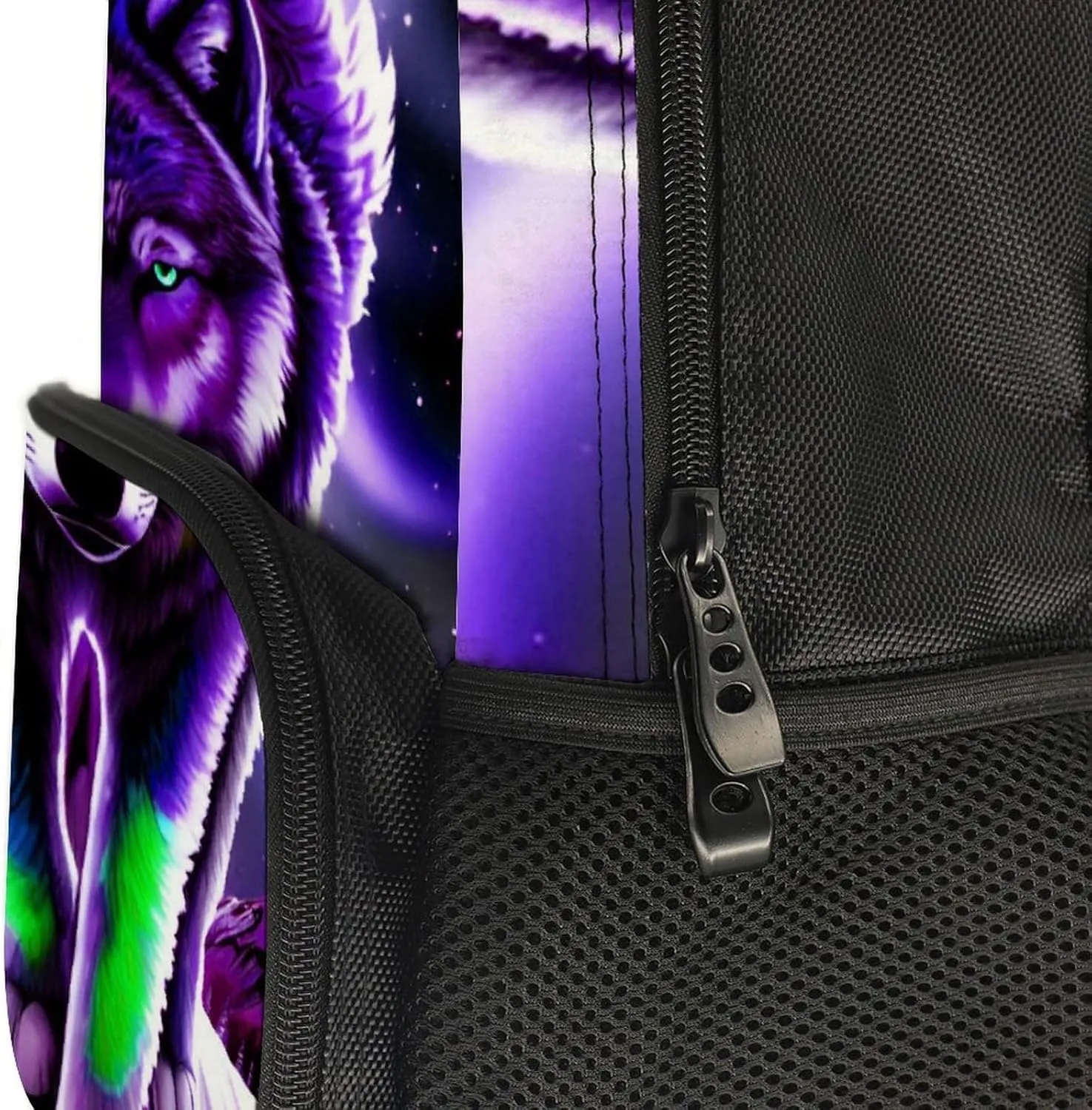 Women Men Polyester Mountain And Northern Light Wolves Psychedelic Art Casual Daypack Large Capacity Bookbag With Side Pockets for Sports Picnic Walking Cycling