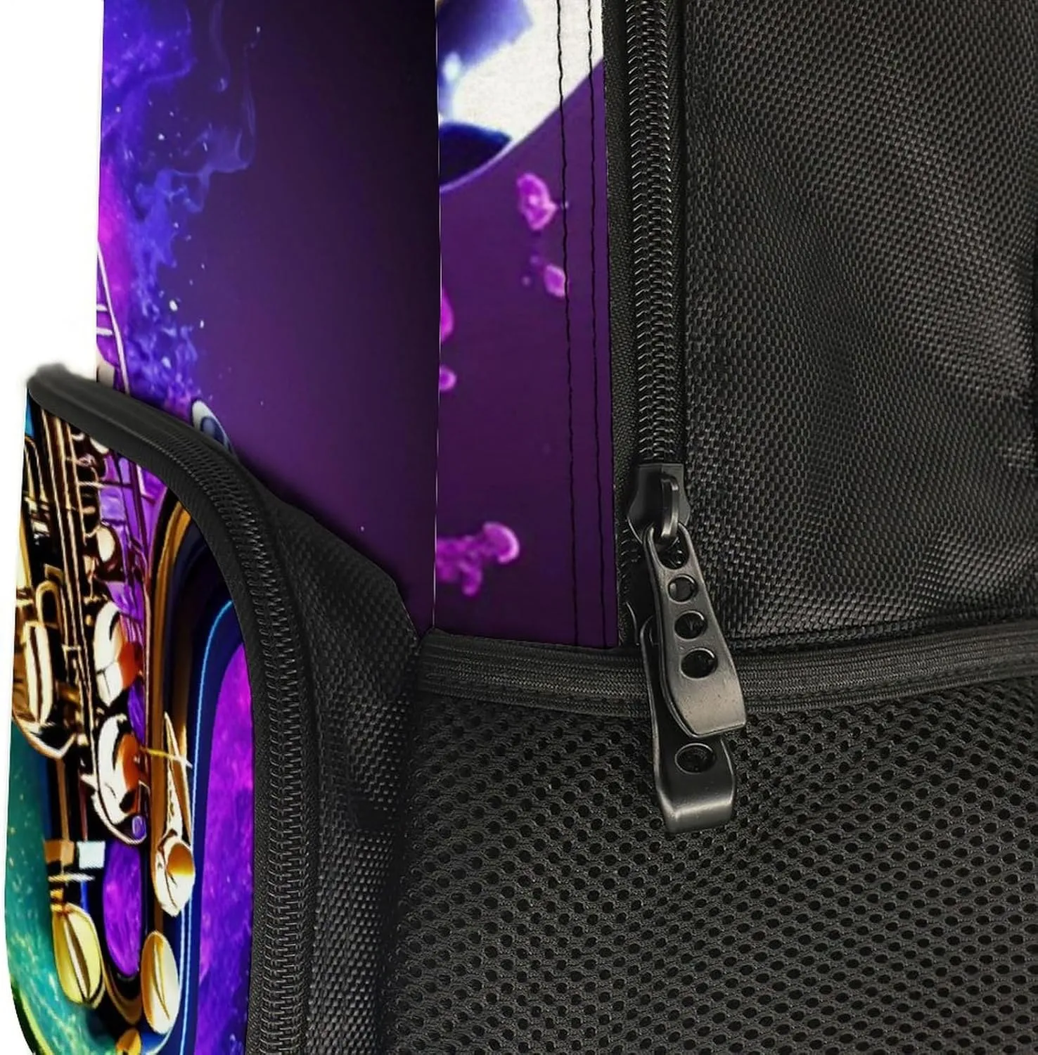 Women Men Polyester Saxophone In Fire And Water Art Casual Daypack Large Capacity Bookbag With Side Pockets for Sports Picnic Walking Cycling
