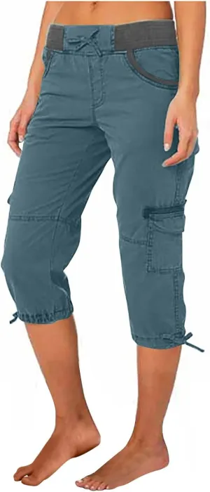 Womens Capri Cargo Pants Hiking Lightweight with Pockets Curvy Summer Causl Baggy Cotton Bermuda Shorts Knee Length