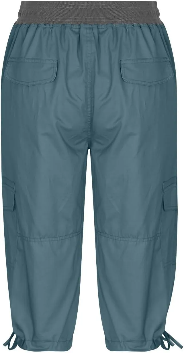 Womens Capri Cargo Pants Hiking Lightweight with Pockets Curvy Summer Causl Baggy Cotton Bermuda Shorts Knee Length