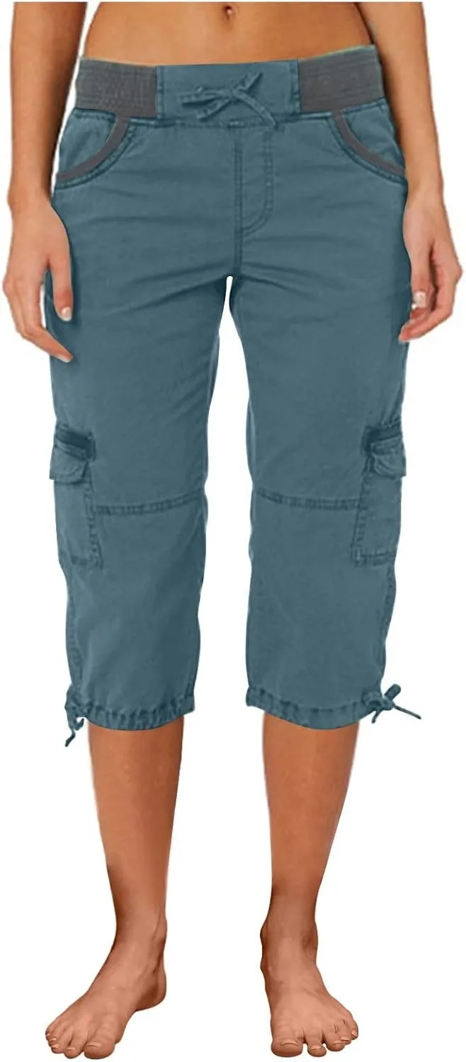 Womens Capri Cargo Pants Hiking Lightweight with Pockets Curvy Summer Causl Baggy Cotton Bermuda Shorts Knee Length