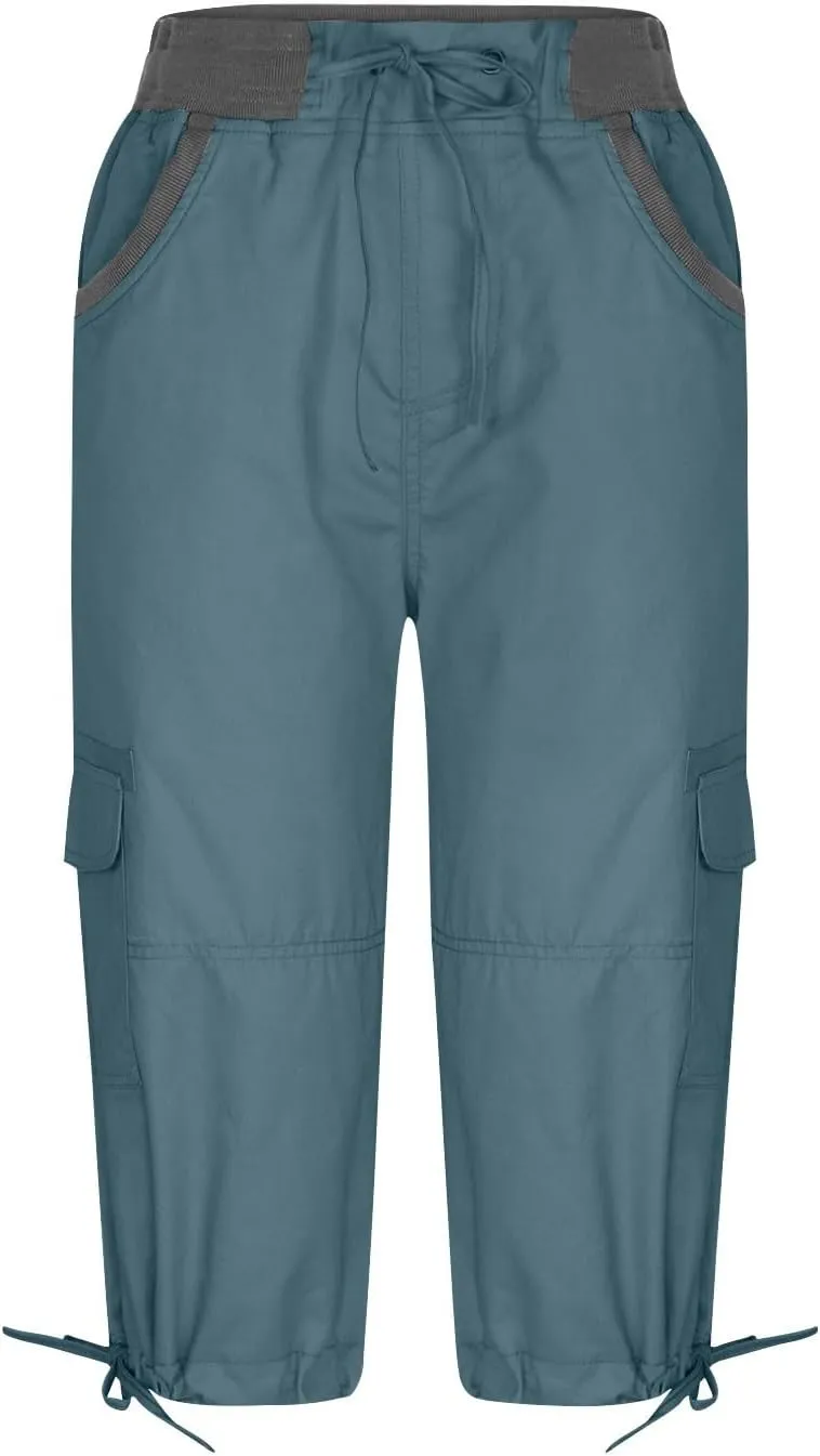 Womens Capri Cargo Pants Hiking Lightweight with Pockets Curvy Summer Causl Baggy Cotton Bermuda Shorts Knee Length