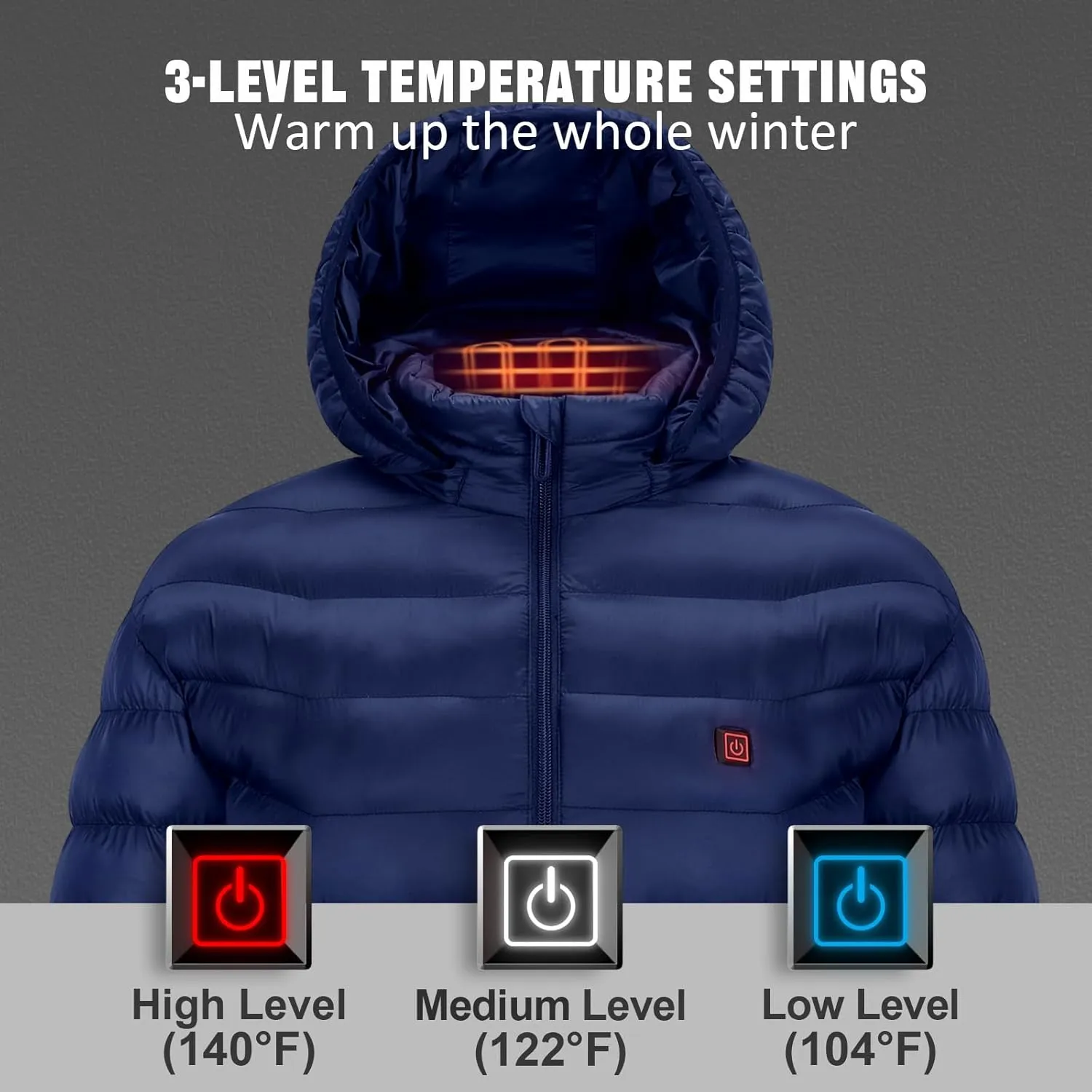 Women’s heated jacket with 2pack 10000mAh Battery Pack, QTREE Lightweight Heated Coat with 8 Areas Heating