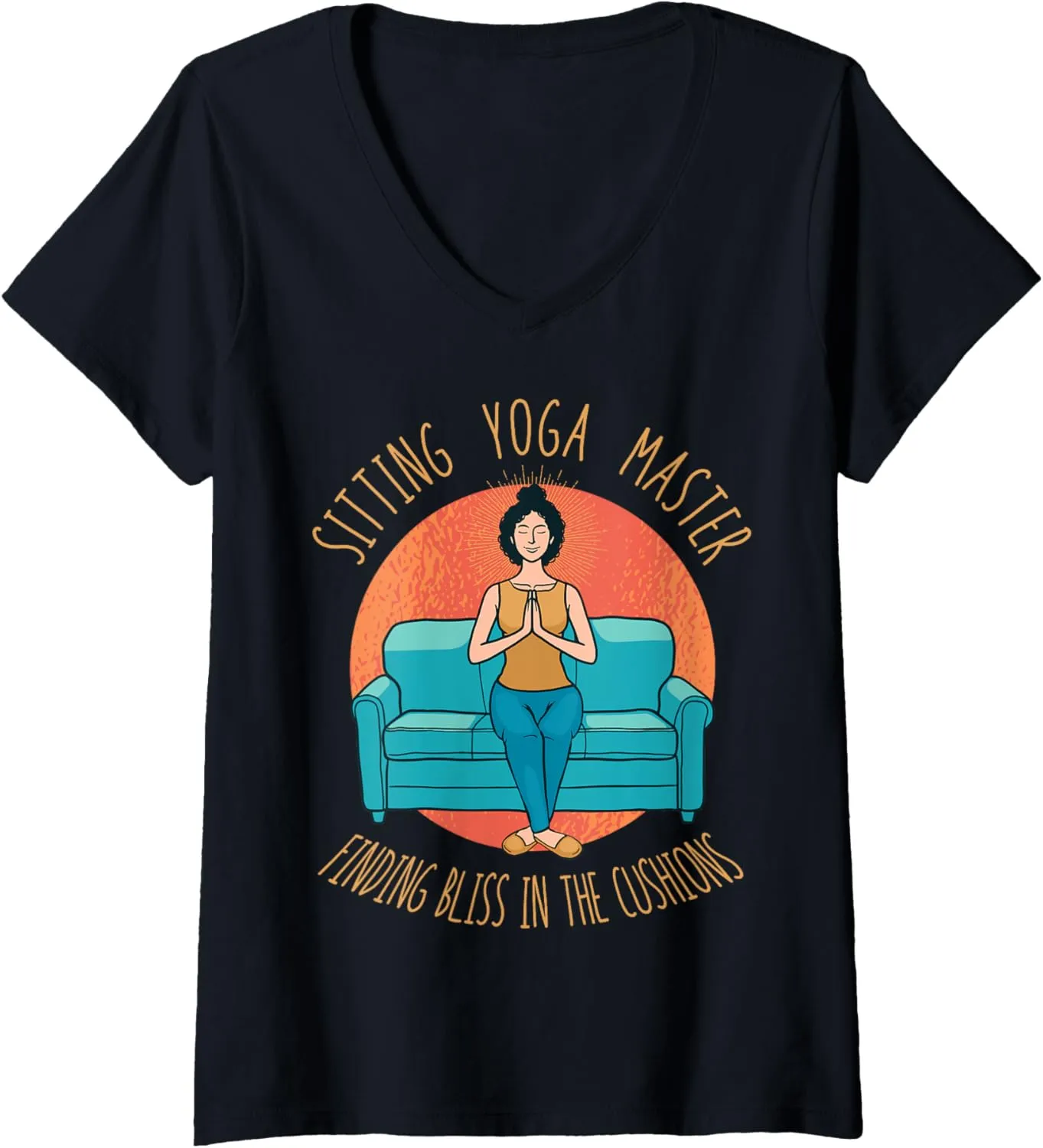 Womens Sitting Yoga Master Couch Surfing Laziness Lazy Sofa Surfer V-Neck T-Shirt
