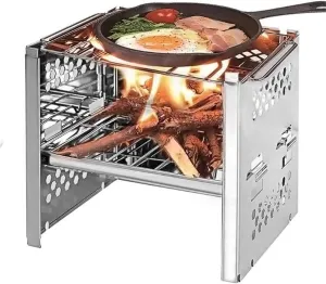 Wood Burning Camp Stoves, Portable Folding Stainless Steel Camp Stove Grill for Outdoor Hiking Picnic BBQ Grill Tools, Over Open Fire, Simple to Use