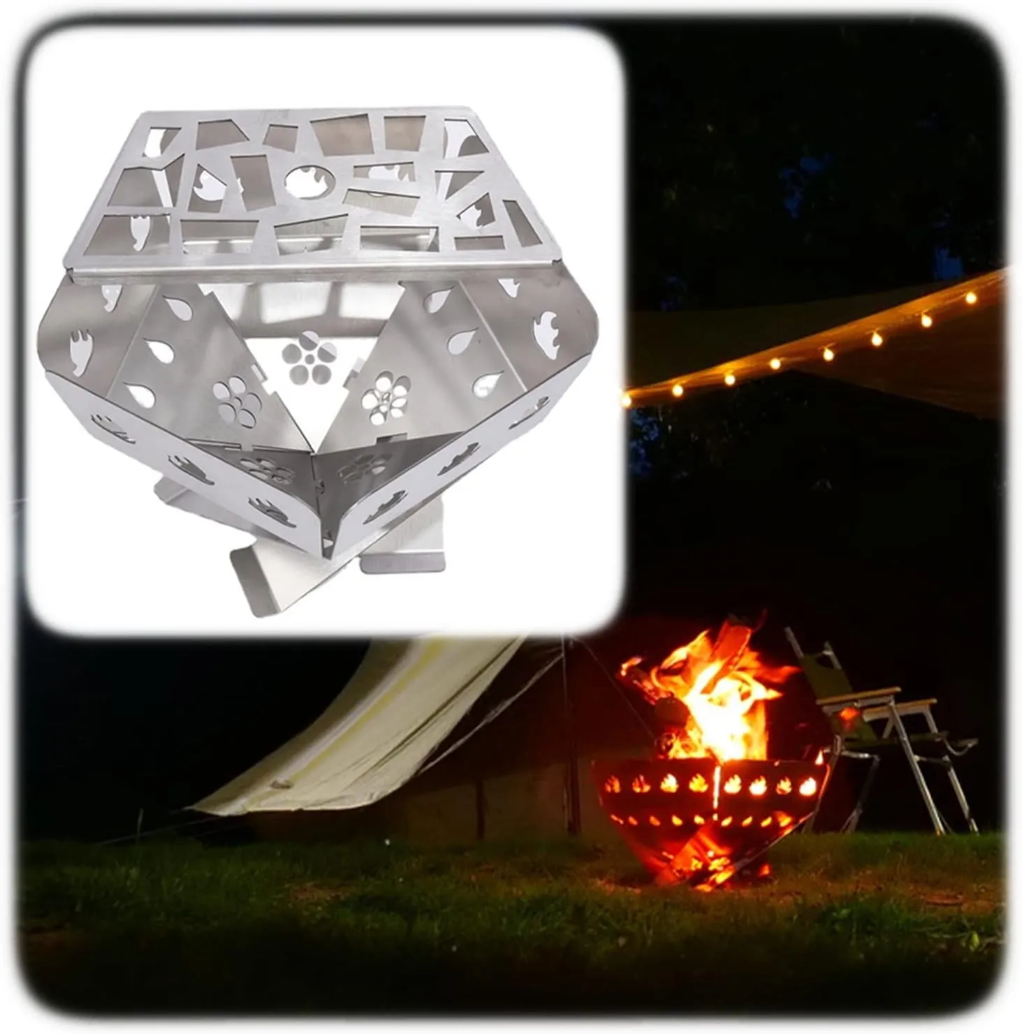 Wood Burning Camping Stove，stove for outdoor，Camp Wood Stove, Bonfire with Stand ，Detachable, with BBQ Grill Storage Bag，For 1-3People，for Camping, Hiking, Backpack, Picnic and BBQ (Size : Small)
