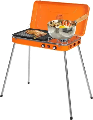Wood Burning Stove Camping Stove, Outdoor 2-In-1 Grill & Stove Gas Camping Griddle Stove with Detachable Legs, Portable Grill Burner Tabletop Grill Cooker for Camping BBQ Picnic Hiking Tailgating Gril
