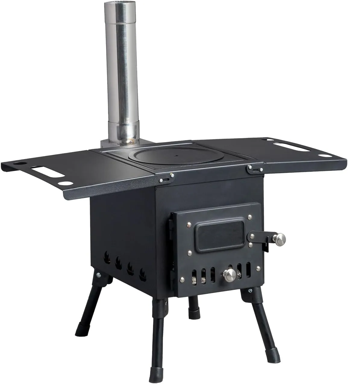 Wood Camping Stove,Camp Wood Stove, with Chimney Pipes, Surface Camping Stove, Heat Resistant Glass & Gloves for Outdoor (Black)