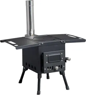 Wood Camping Stove,Camp Wood Stove, with Chimney Pipes, Surface Camping Stove, Heat Resistant Glass & Gloves for Outdoor (Black)