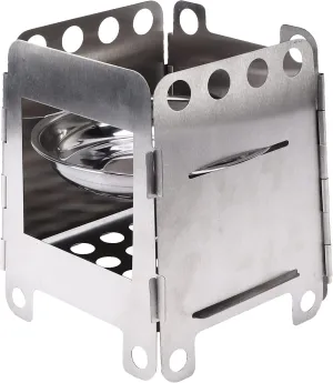 Wood Stove, with Stainless Steel Alcohol Tray, Portable Foldable Stove for Camping Picnic Hiking, Wood Burning Stove, Large Ashes Holes, 350g Lightweight, 201 Stainless Steel