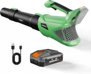 WORKPROX Leaf Blower Cordless, 20V Electric Cordless Leaf Blower, Variable Speed, 4.0Ah Battery and Type-C Charging Cable Included, Blowers for Lawn Care, Patio Cleaning, etc.