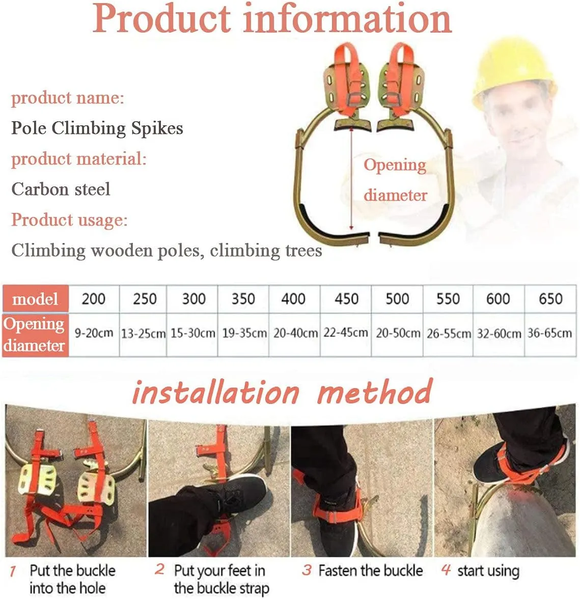 WZFANJIJ Tree Climbing Spike One Pair 2 Gears Set Safety Belt Adjustable Rope Rescue Belt Portable Non-Slip Climbing Spikes Shoes for Hunting Observation Picking Fruit Coconut,450Model