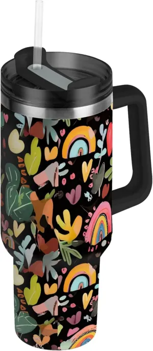 xigua 40 oz Colorful Rainbows Tumbler with Handle and Straw Lid, Stainless Steel Vacuum Insulated Sports Water Bottle, Keeps Cold or Hot Coffee Cup Travel Mug