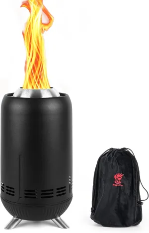 XL Tabletop Fire Pit | Outdoor Black Mini Fire Pit for Urban & Suburbs | Stainless Steel Secondary Combustion Camping Stove Low Smoke Fueled by Pellets with Travel Bag,30.6x16.3cm
