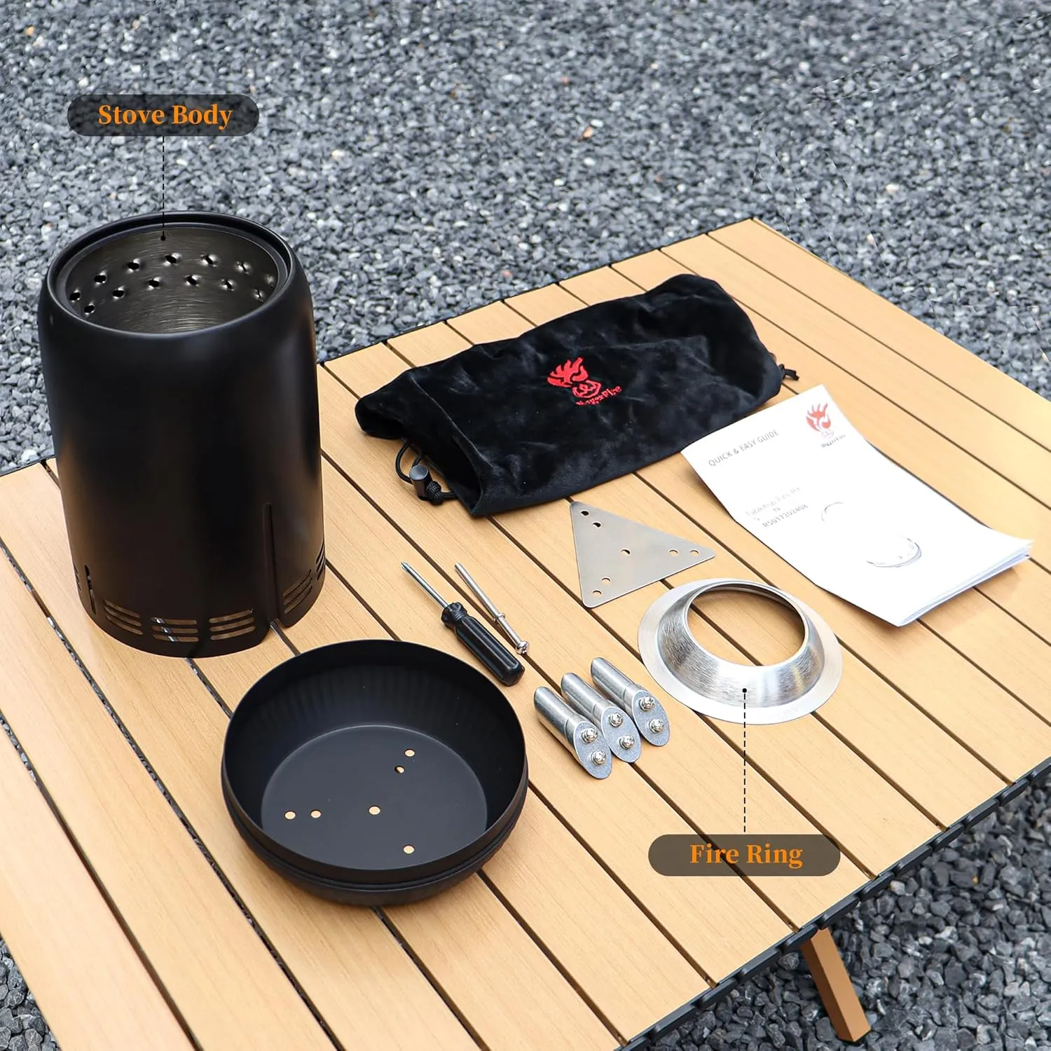 XL Tabletop Fire Pit | Outdoor Black Mini Fire Pit for Urban & Suburbs | Stainless Steel Secondary Combustion Camping Stove Low Smoke Fueled by Pellets with Travel Bag,30.6x16.3cm