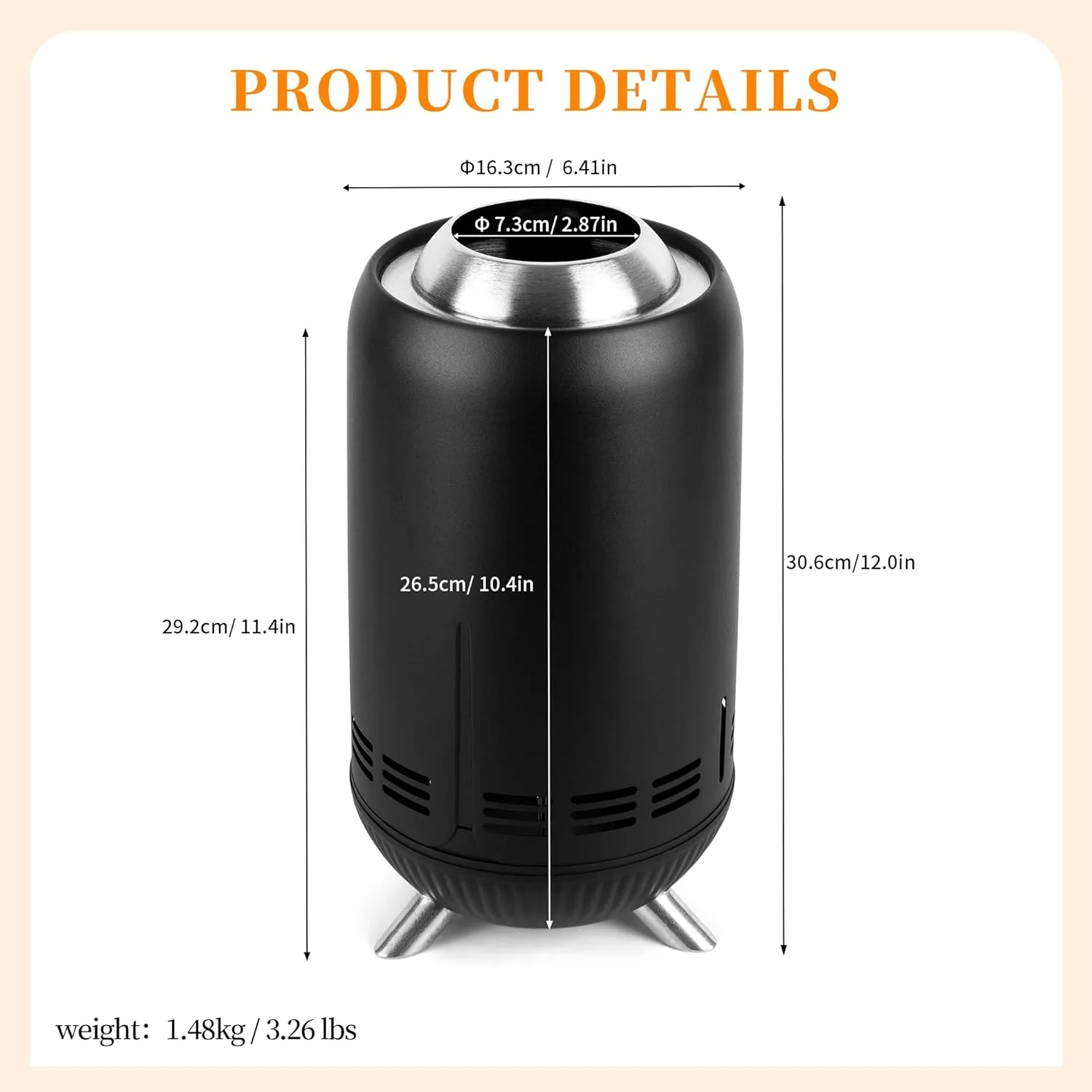 XL Tabletop Fire Pit | Outdoor Black Mini Fire Pit for Urban & Suburbs | Stainless Steel Secondary Combustion Camping Stove Low Smoke Fueled by Pellets with Travel Bag,30.6x16.3cm