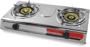 XtremepowerUS 27,000 BTU Double Burner Stove Auto Ignition Outdoor Propane Portable Camping RV Cooking Range Adjustable Knob Countertop