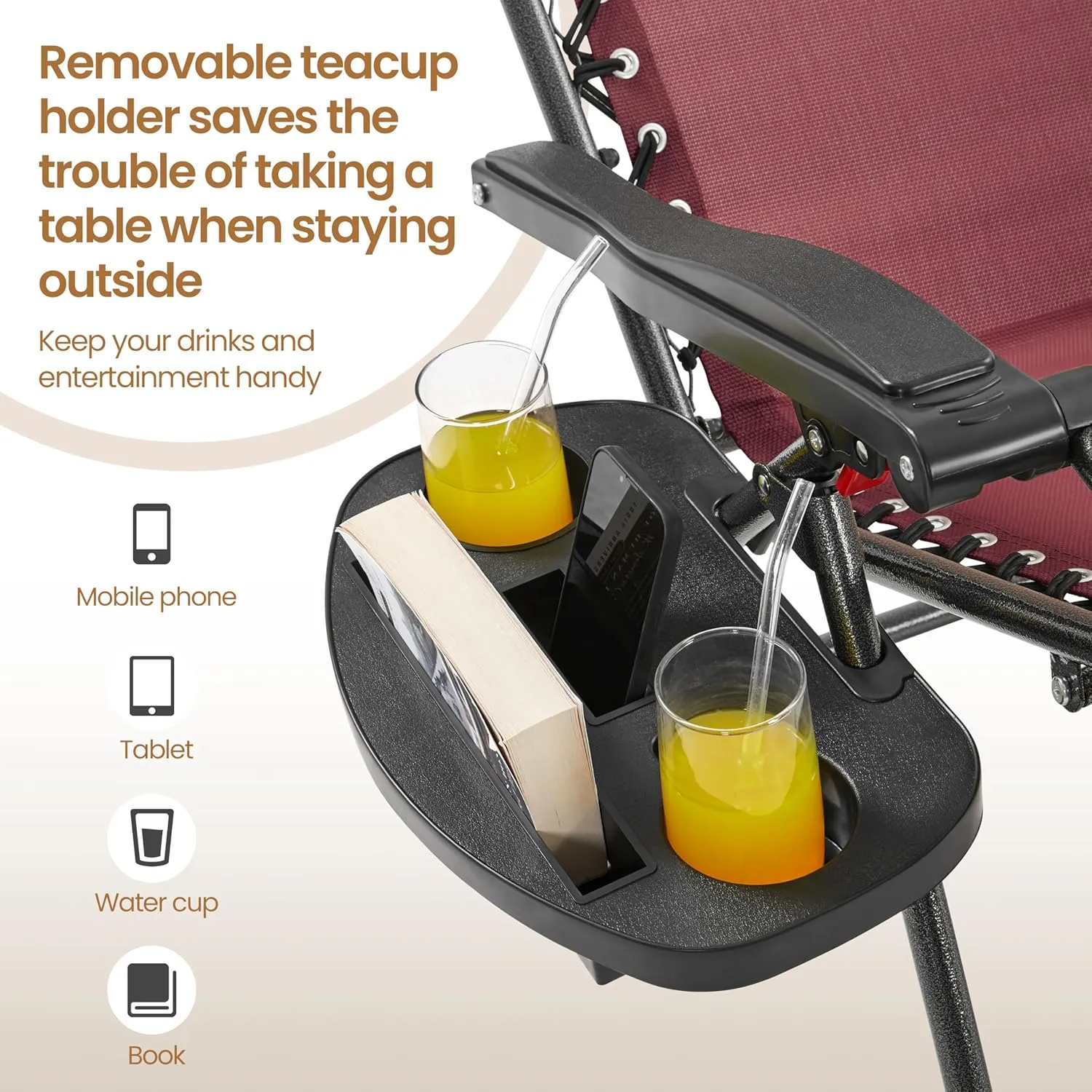 Yaheetech Outdoor Zero Gravity Chair Foldable Recliner Adjustable Patio Lounge w/Canopy Shade, Side Cup Holder Tray, Carry Strap for Garden Beach Lawn Deck Burgundy/1