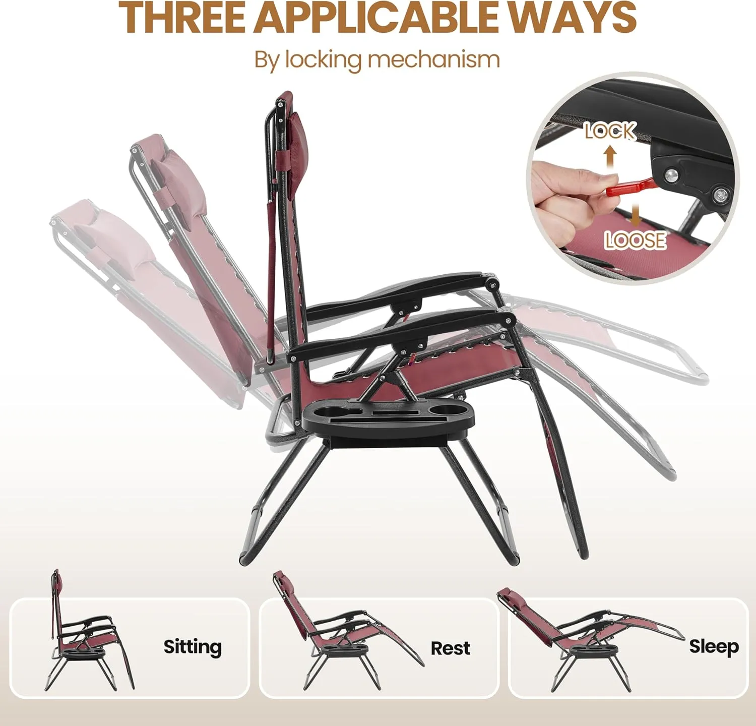 Yaheetech Outdoor Zero Gravity Chair Foldable Recliner Adjustable Patio Lounge w/Canopy Shade, Side Cup Holder Tray, Carry Strap for Garden Beach Lawn Deck Burgundy/1