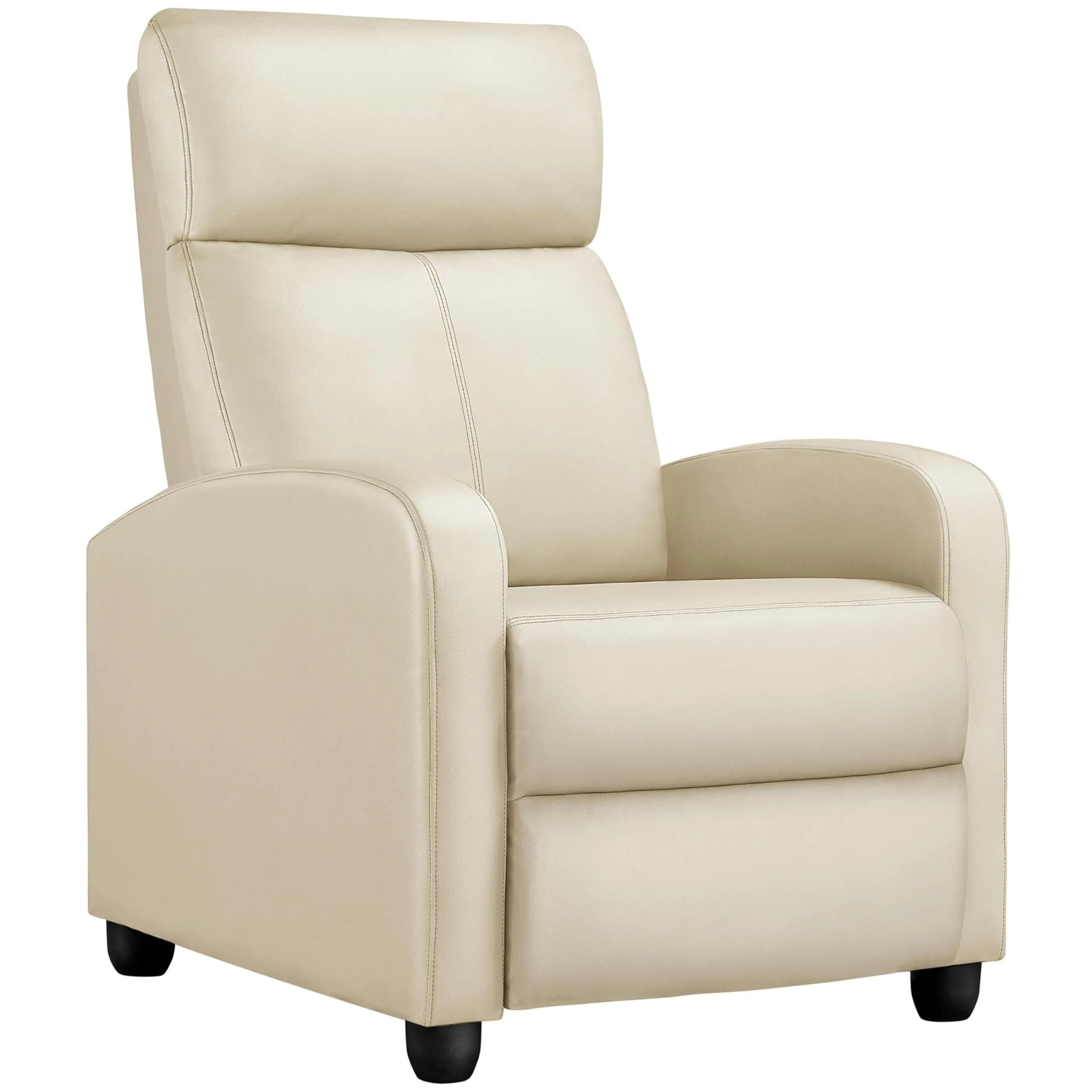 Yaheetech Recliner Chair PU Leather Recliner Sofa Home Theater Seating Adjustable Modern Single Reclining Chair Sofa with Pocket Spring Living Room Bedroom Beige