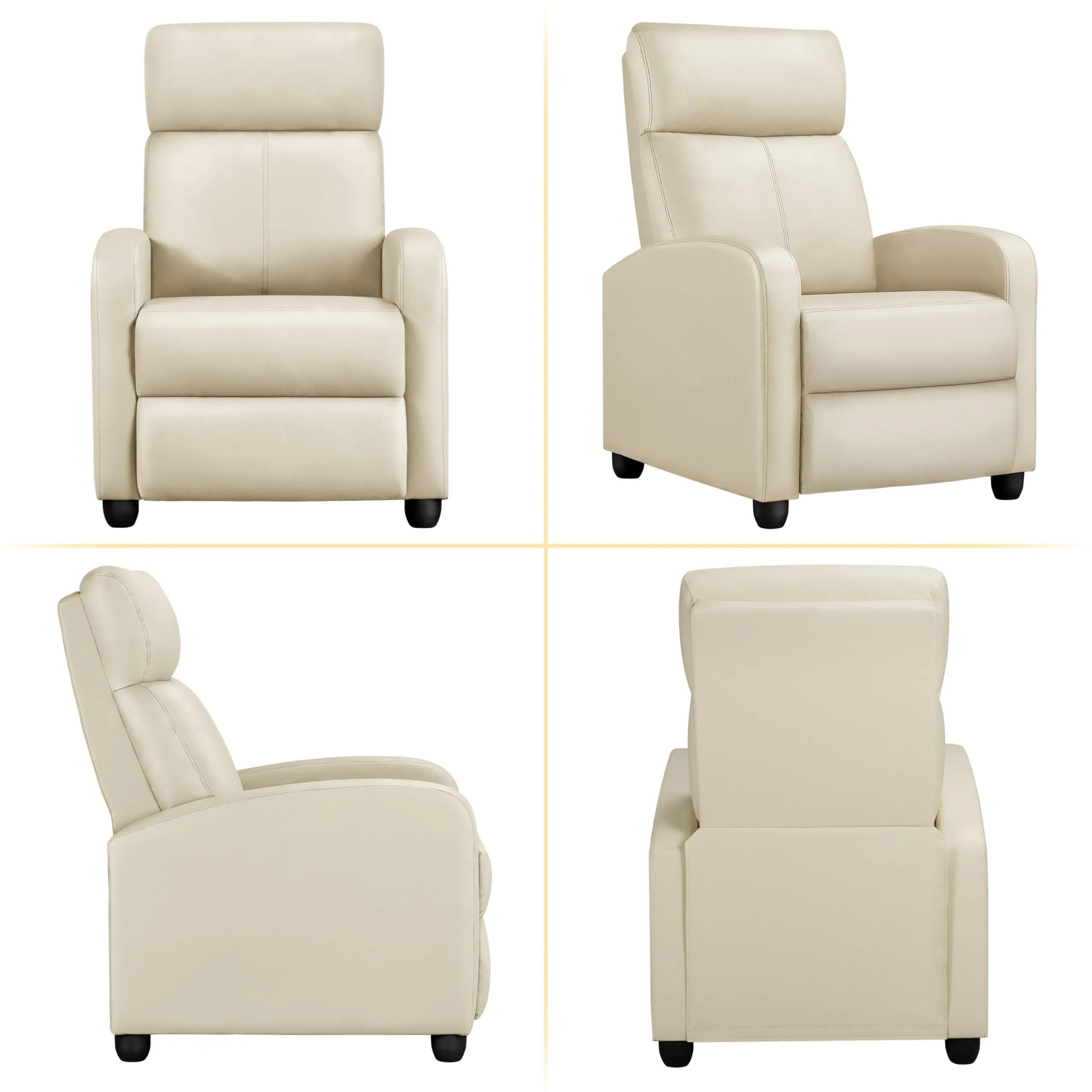 Yaheetech Recliner Chair PU Leather Recliner Sofa Home Theater Seating Adjustable Modern Single Reclining Chair Sofa with Pocket Spring Living Room Bedroom Beige