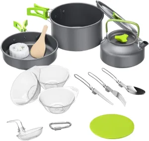 Yardwe 1Set Portable Camping Cookware Kit Lightweight with Pot Frying Pan Teapot Cutlery Bowls for Outdoor Cooking Hiking Backpacking and Travel
