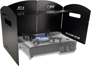 YBTMG Folding Windscreen Camp Stove with Storage Shelf, 4 Plates Steel Gas Stove Windshield with Drawstring Bag for Outdoor Picnic, BBQ, Hiking, Backpacking