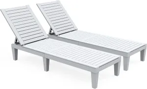 YITAHOME Chaise Outdoor Lounge Chairs Set of 2 with Adjustable Backrest, Sturdy Loungers for Patio & Poolside, Easy Assembly & Waterproof & Lightweight with 265lbs Weight Capacity, Grayish-White