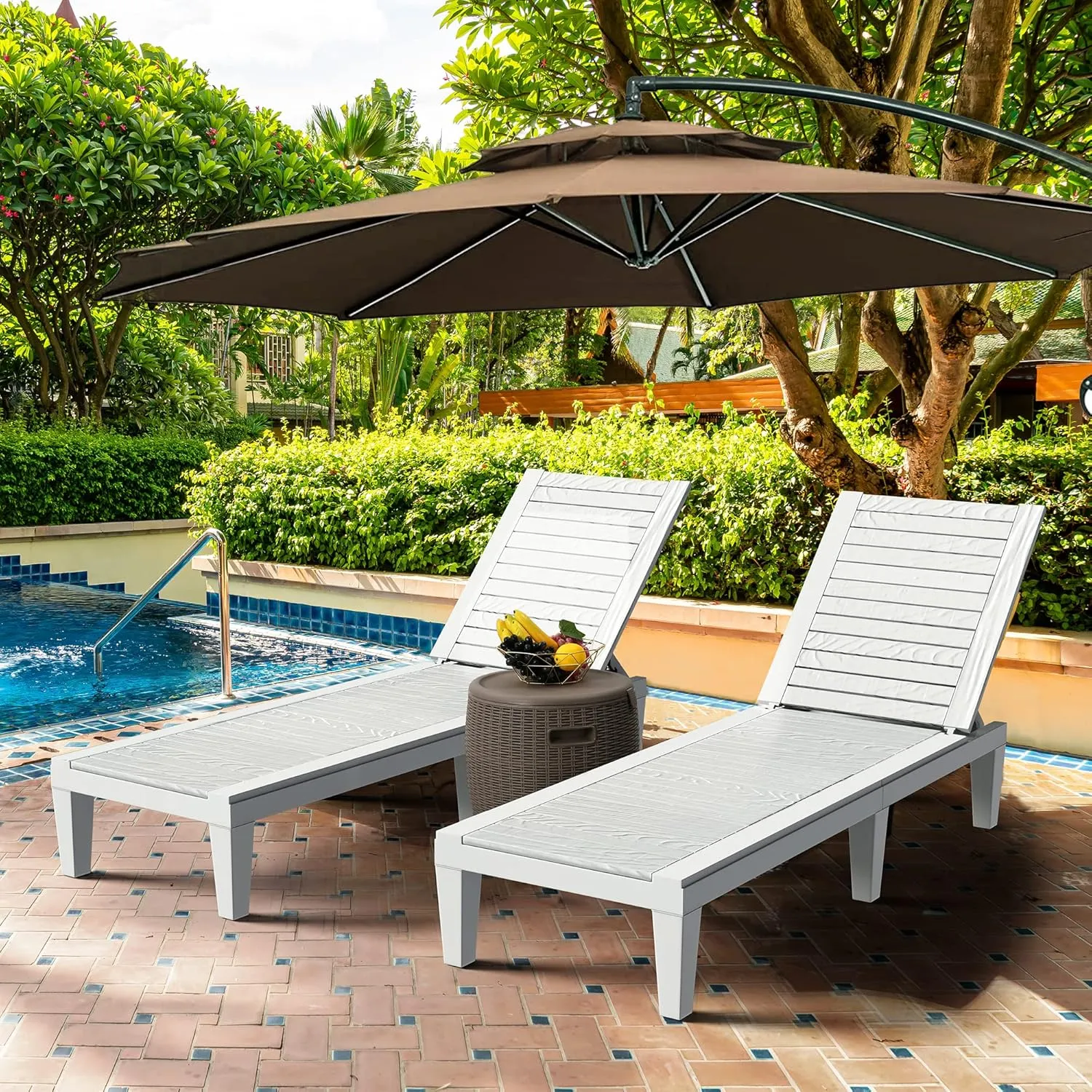 YITAHOME Chaise Outdoor Lounge Chairs Set of 2 with Adjustable Backrest, Sturdy Loungers for Patio & Poolside, Easy Assembly & Waterproof & Lightweight with 265lbs Weight Capacity, Grayish-White